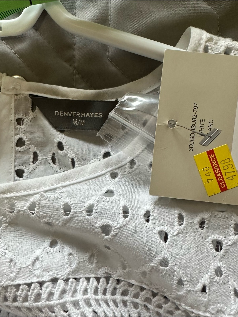 Sz M⭐️NWT Denver Hayes White Lined Cotton Eyelet Sleeveless Shift Dress PTP 19” - Picture 3 of 8